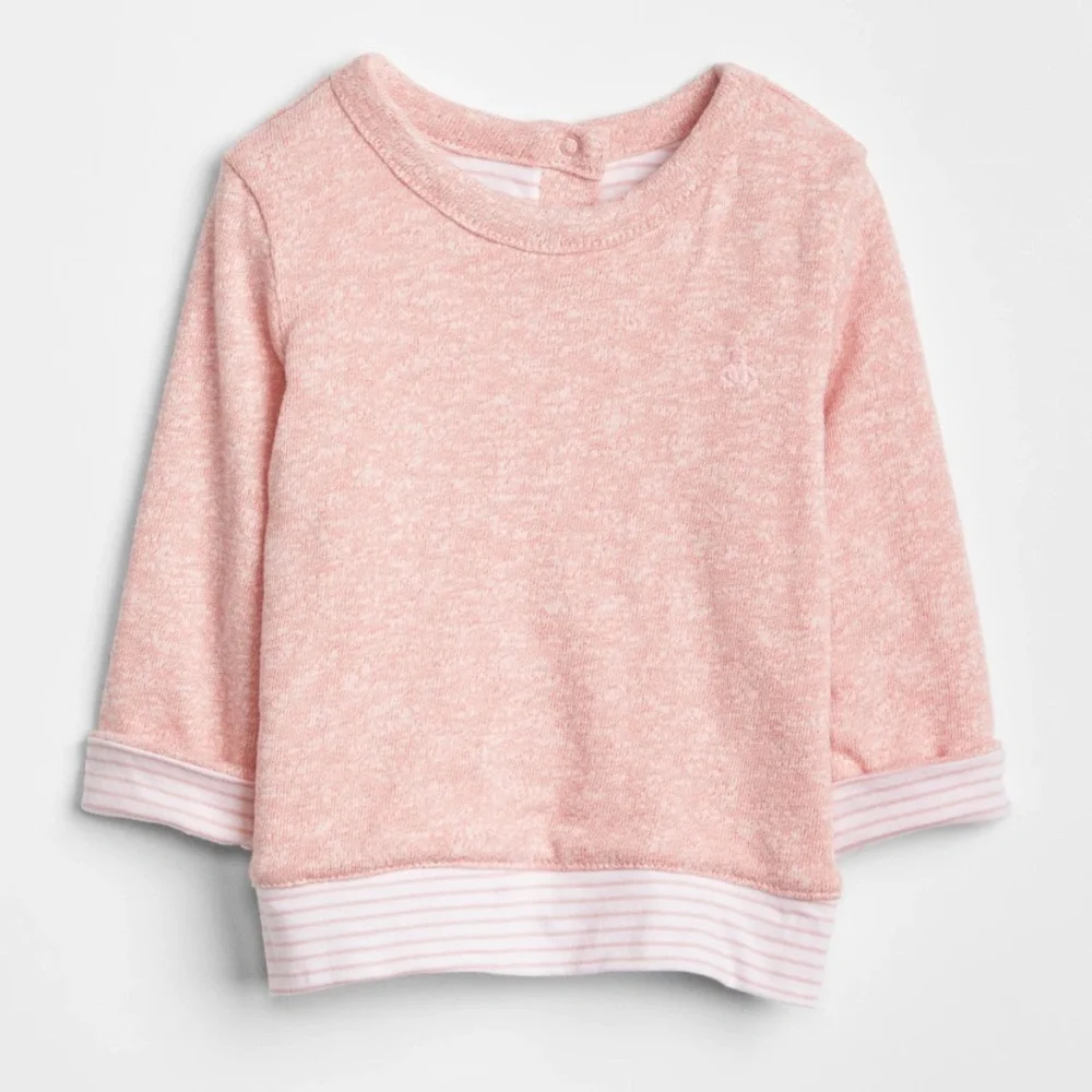 EUC Gap Baby Girls’ Pink Heather Stripe Reversible Sweatshirt/ Top (6-12m) - Picture 2 of 7